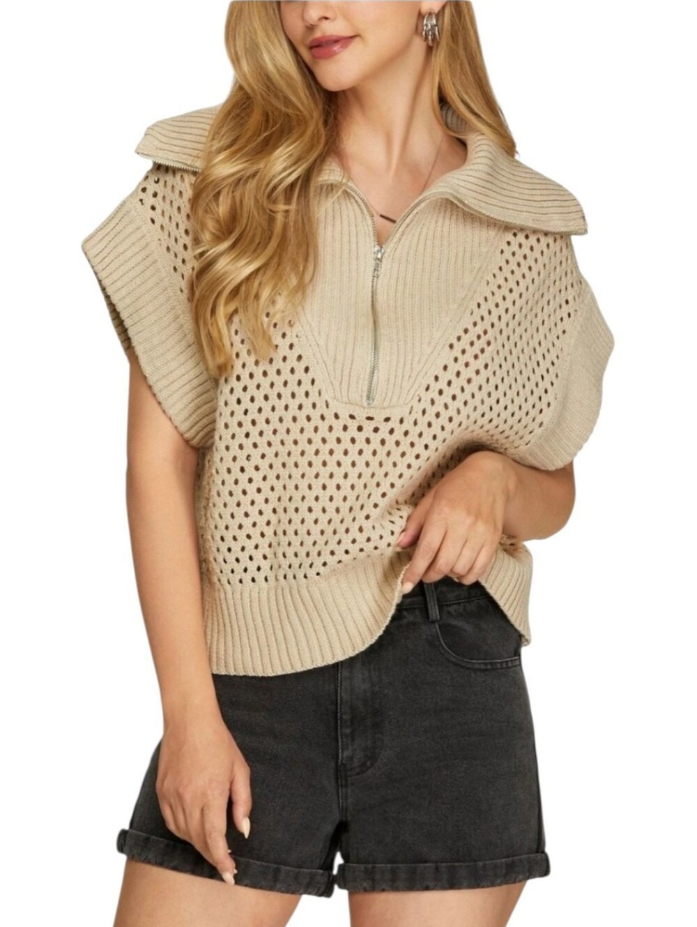 Women's She + Sky Collared Partial Zip  Sweater Sz Medium